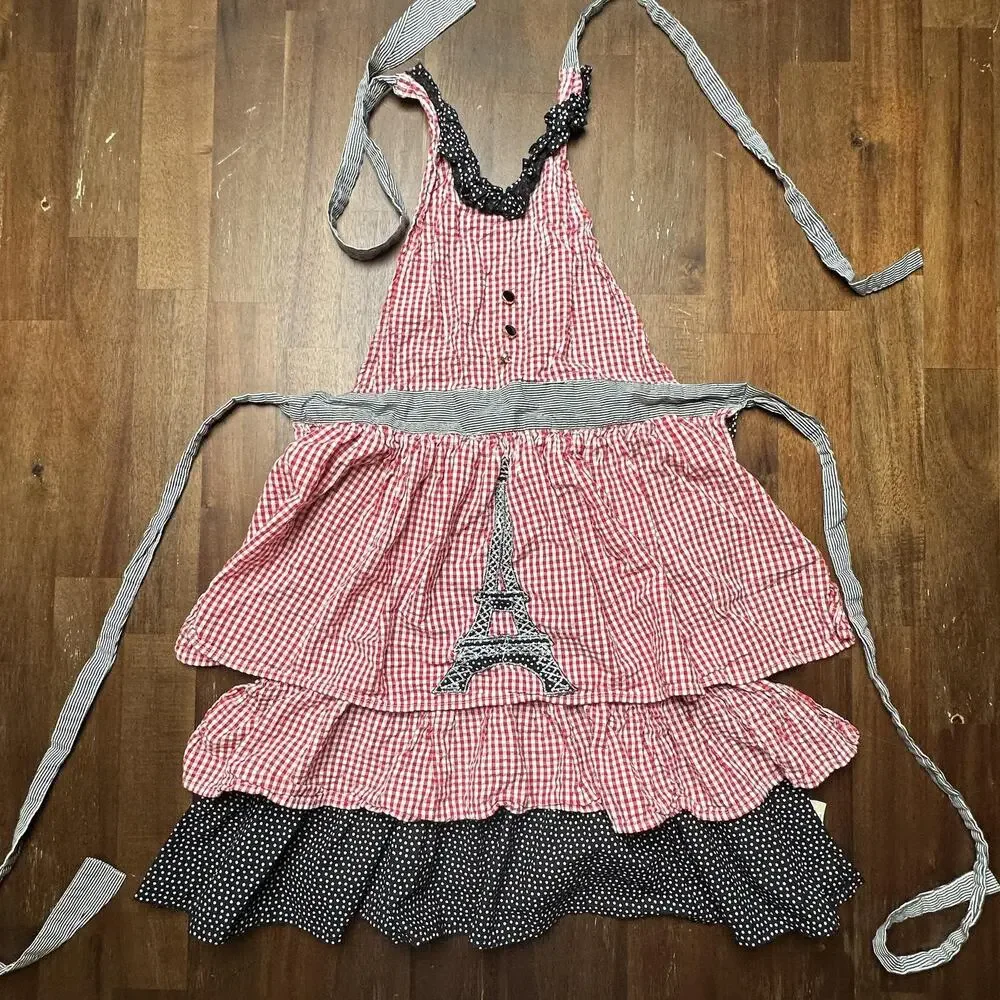 Sur La Table Apron Womens One Size Gingham Ruffle Paris Eiffel Tower Polka Dot